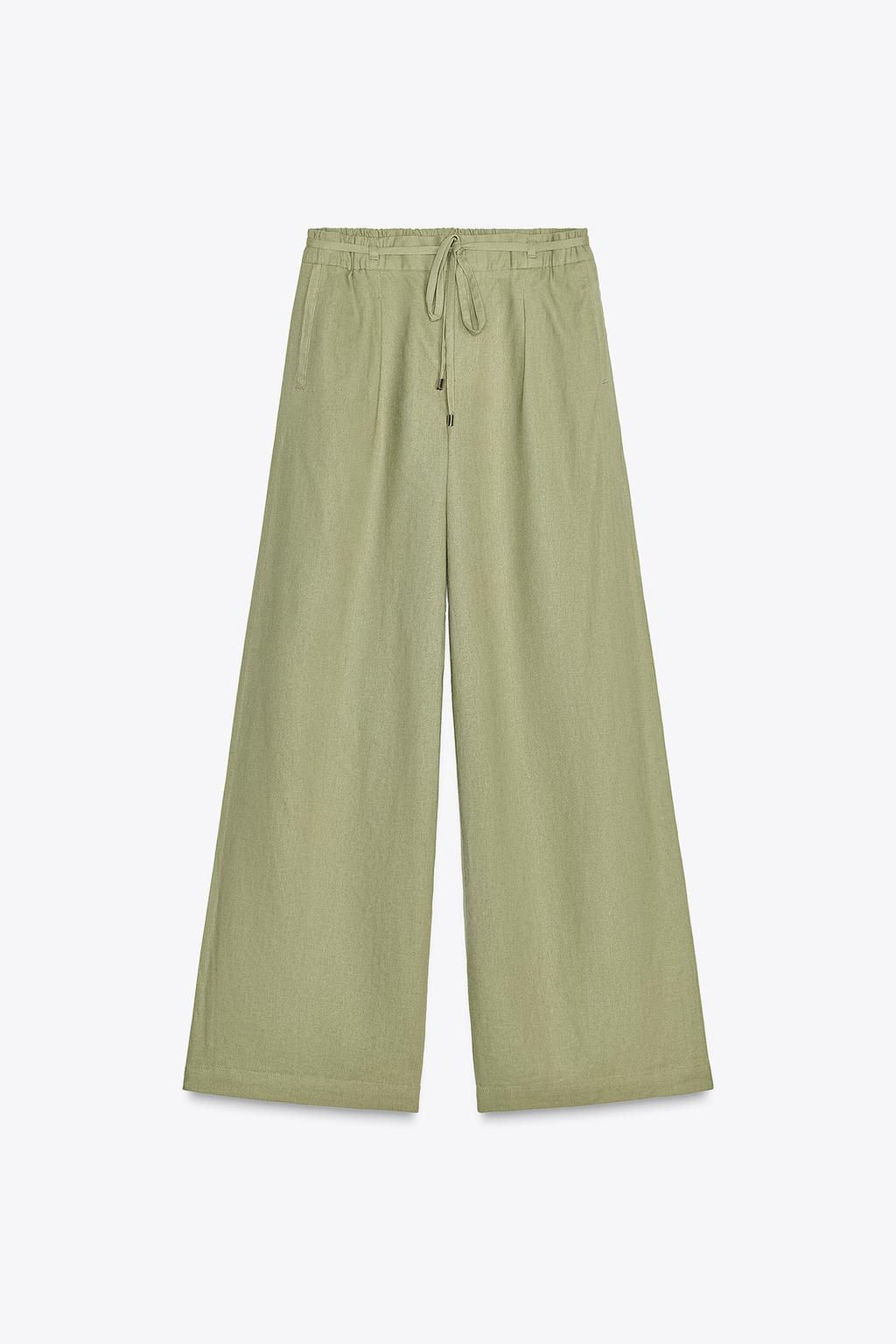 LINEN BLEND WIDE-LEG TROUSERS WITH BELT - Zara фото 14