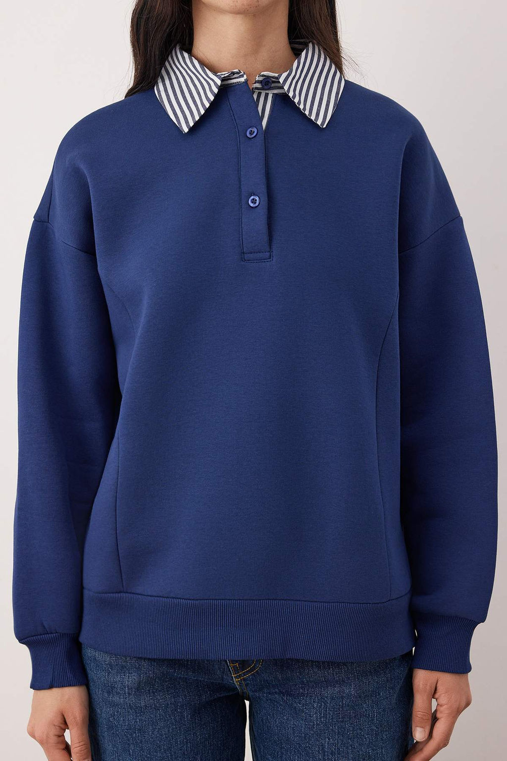 Bordo Dokuma Garni Detayl? Oversize Kal?p Polo Yaka Kal?n ici Polarl? Orme Sweatshirt TWOAW26SW00116 - Trendyolmilla фото 9