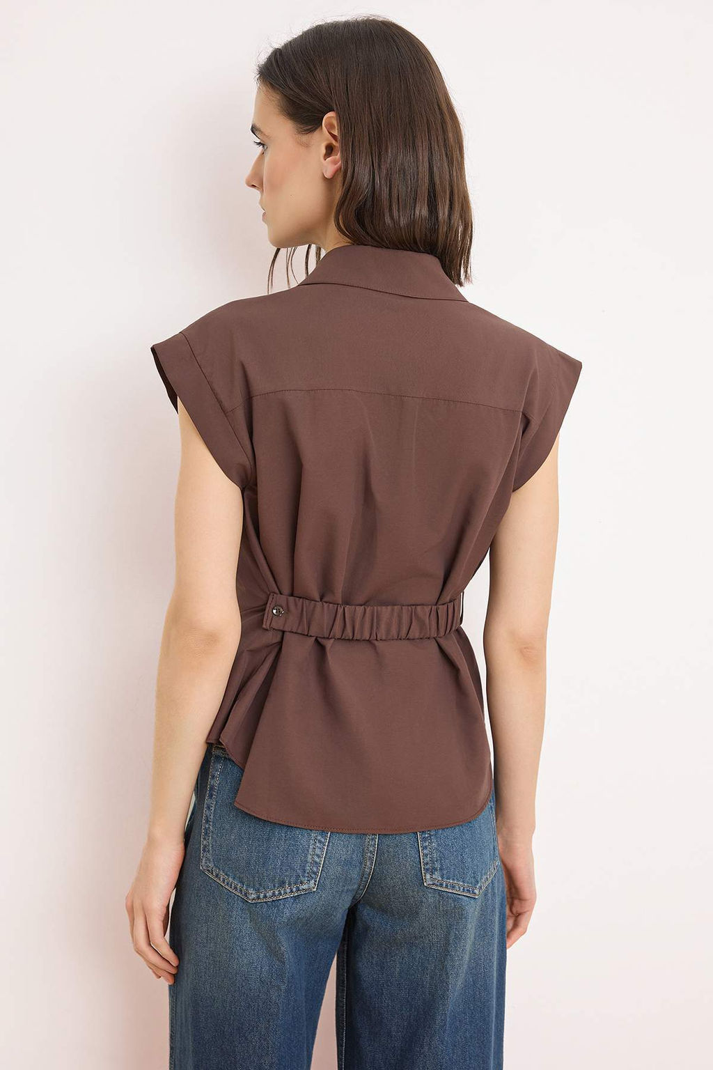 Kahverengi Asimetrik Kapamal? Bedene Oturan Gomlek TWOSS26GO00111 - Trendyolmilla фото 4