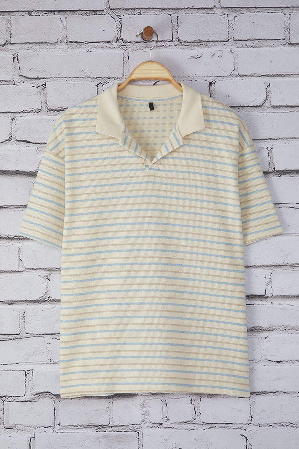 TRENDYOL MAN Unisex Mavi Oversize/Genis Kesim Cizgili Polo Yaka T-shirt TMNSS25PO00012 - Trendyolmilla фото 9