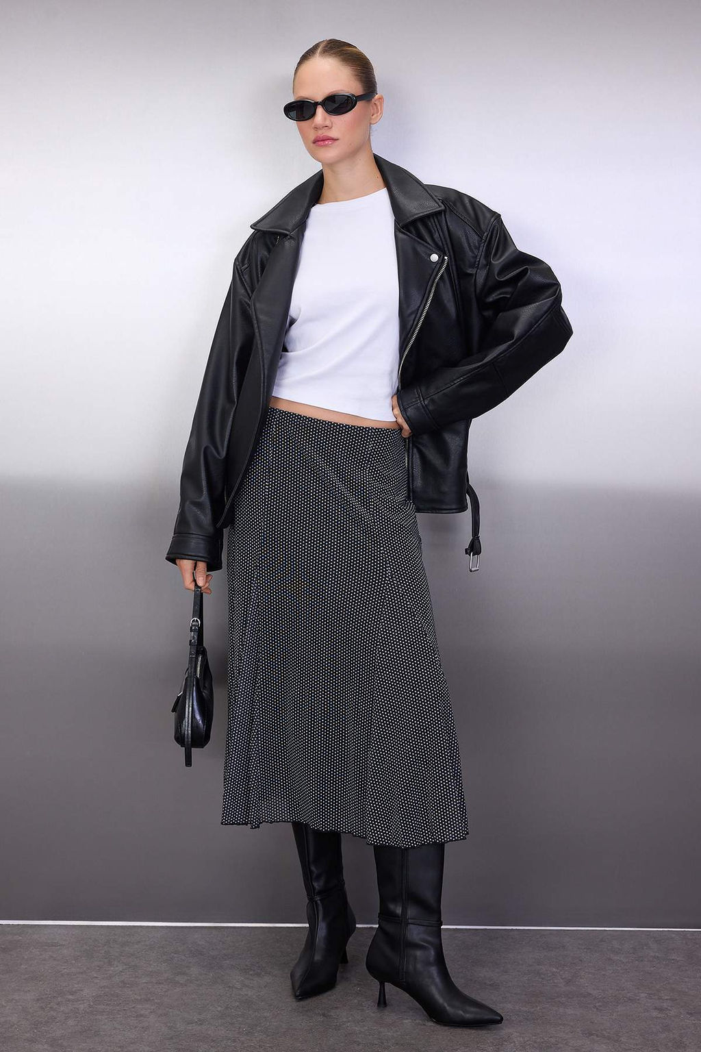 Siyah Puantiyeli Godeli Midi Orme Tul Etek TWOAW26ET00068 - Trendyolmilla фото 4