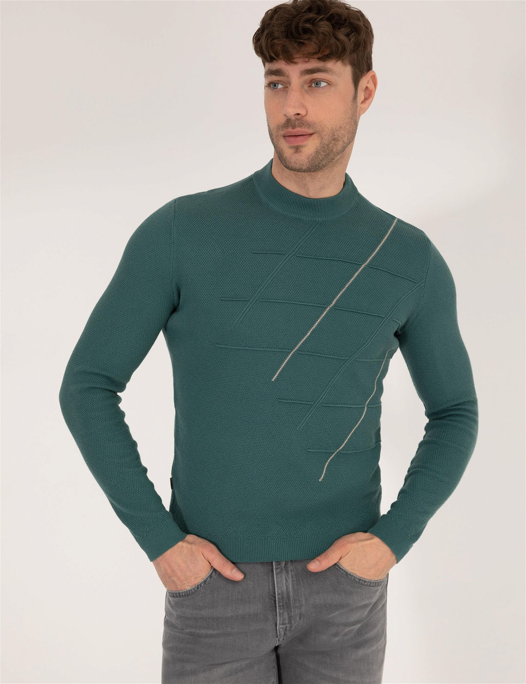 Ye_il Slim Fit Bisiklet Yaka Triko Kazak - Pierre cardin фото 3