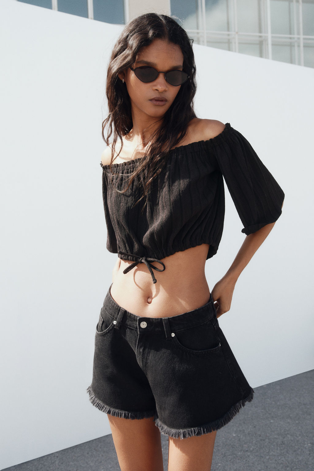 Top off-the-shoulder con efecto arrugado - H&m фото 3
