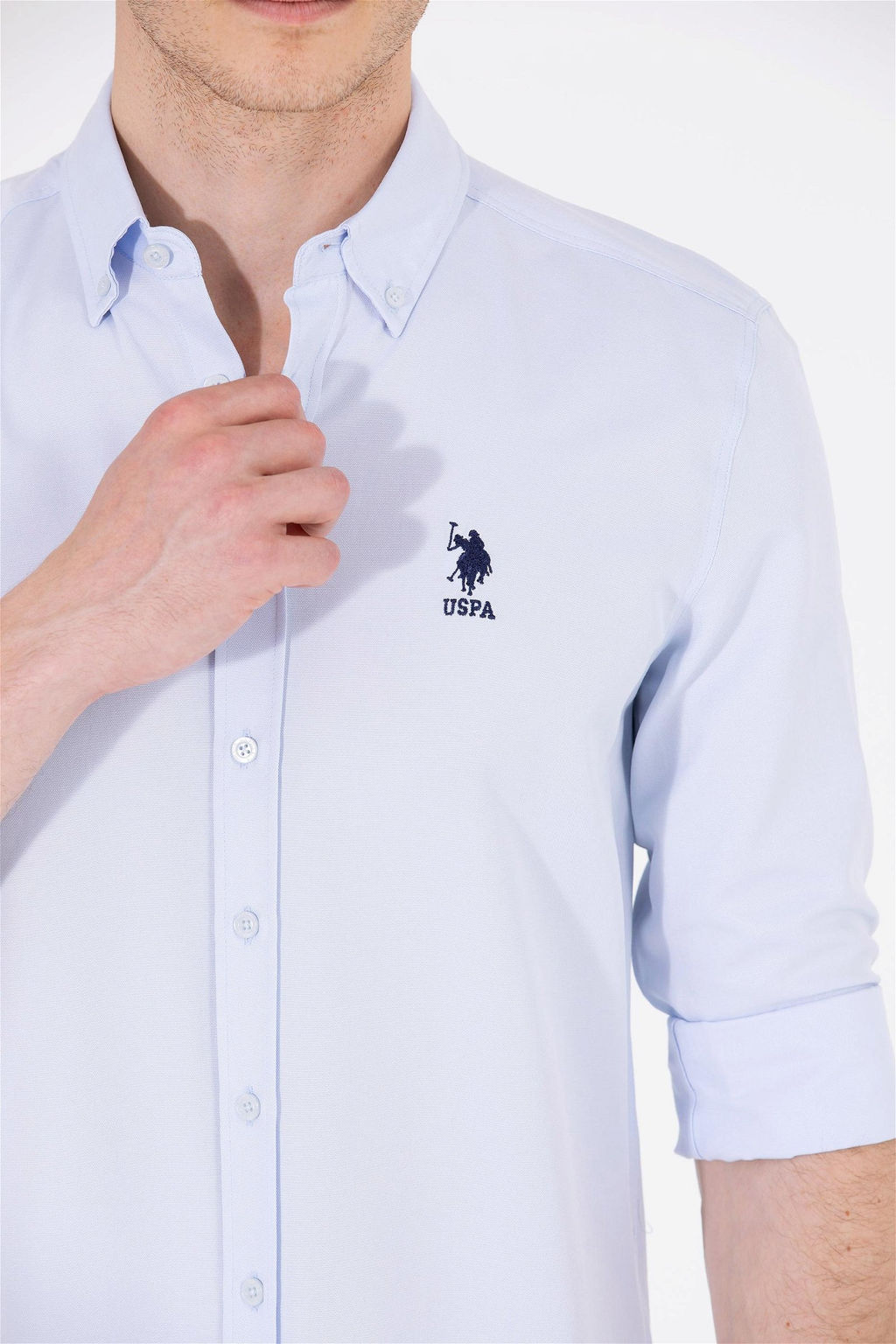 Мужская голубая базовая рубашка с длинным рукавом - U.s. polo assn фото 14