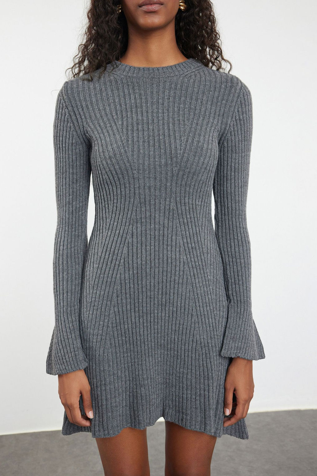 TRENDYOLMILLA Antrasit Mini Triko A-Line Formda Elbise TWOAW25EL00030 фото 17