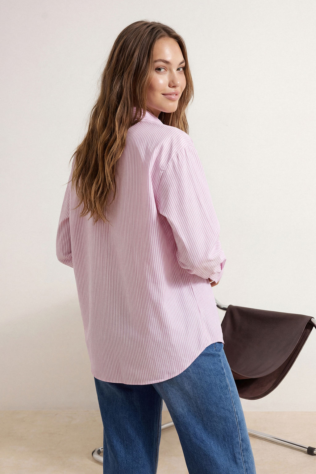 TRENDYOLMILLA Mavi Cizgili Cep Detayl? Oversize/Genis Kal?p Dokuma Gomlek TWOAW23GO00359  фото 41