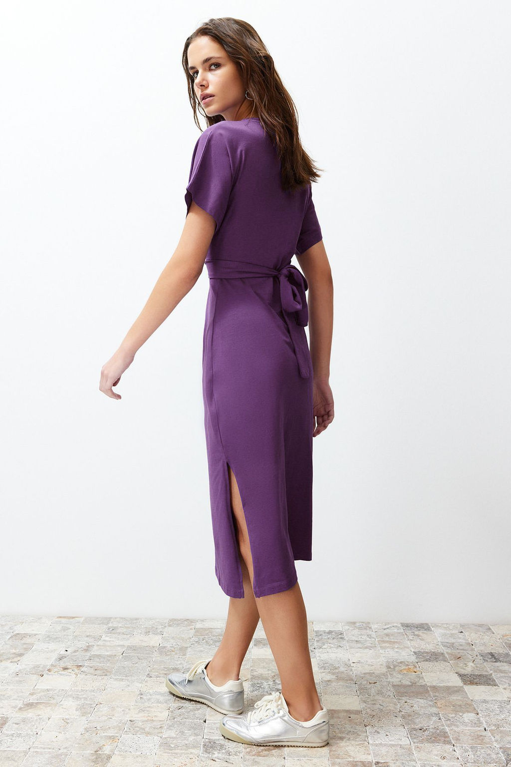 TRENDYOLMILLA Siyah %100 Pamuk Bele Oturan Y?rtmac ve Baglama Detayl? Midi Orme Kalem Elbise TWOSS21EL0404  фото 48