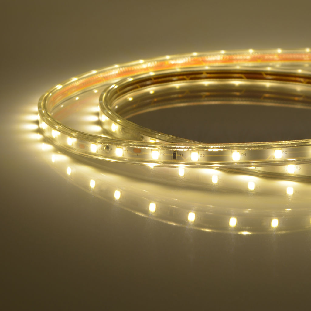 ULS-Q325 2835-60LED/m-10mm-IP67-220V-6W/m-50M-WW Светодиодная гибкая герметичная лента Volpe. В ПВХ трубке. Упаковка - бобина 50 м. IP67. Угол излучения 120. Кратность резки 1 м. Теплый белый свет.