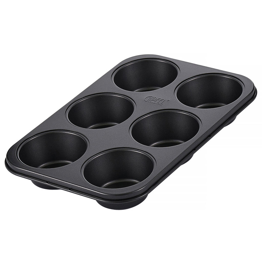 52715 GIPFEL Форма для выпечки маффинов MAXIMUS BLACK 32x22x4см/6шт с двуслойным антипригарным покрытием Whitford Quantanium. Толщина: 0,7мм. Материал: углеродистая сталь. Цвет: чёрный.