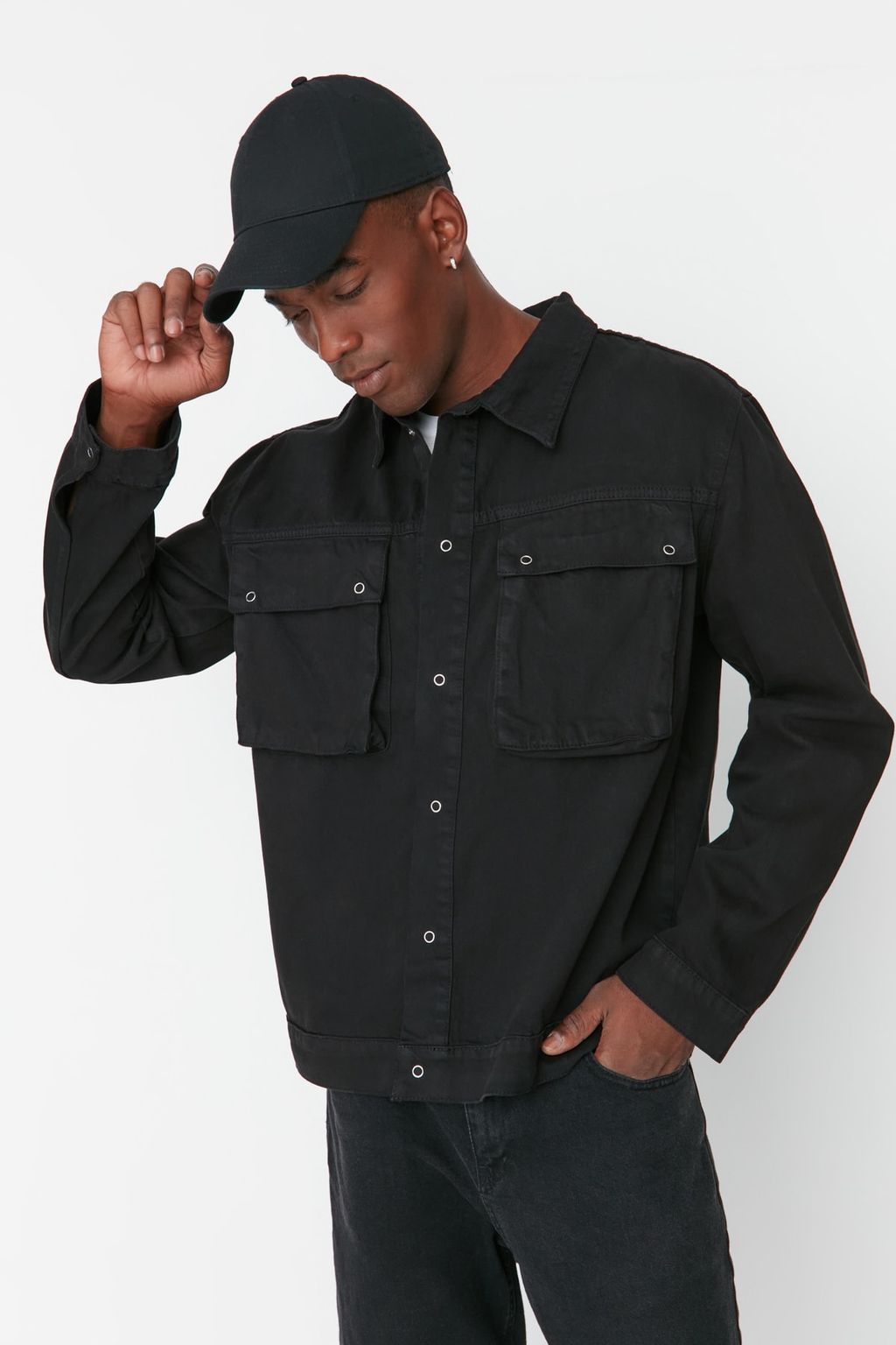 TRENDYOL MAN Siyah Regular Fit Erkek Buyuk Cepli Kot Ceket TMNAW20CE0234 - Trendyolmilla фото 3