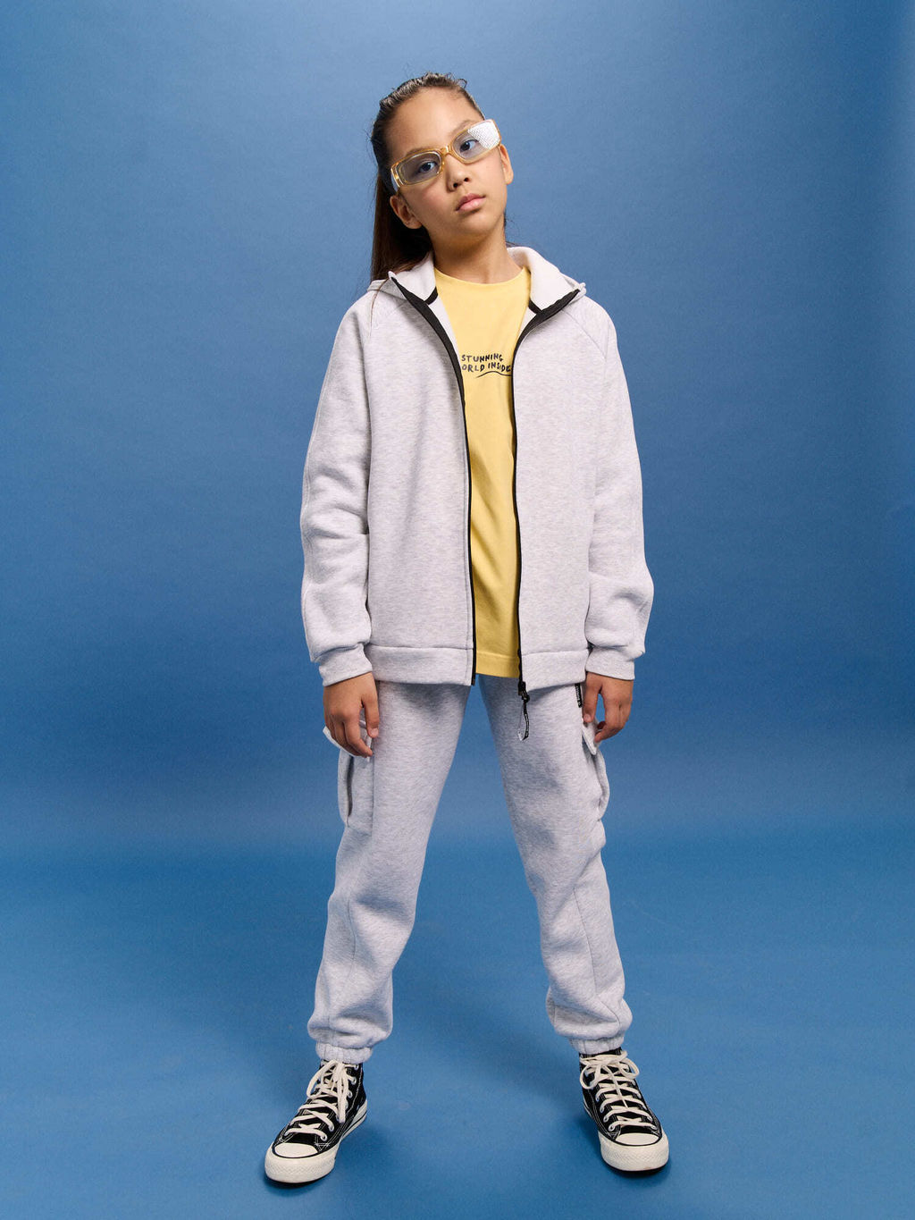 Джоггеры карго Серый меланж утепленные 7+ - Bungly фото 10