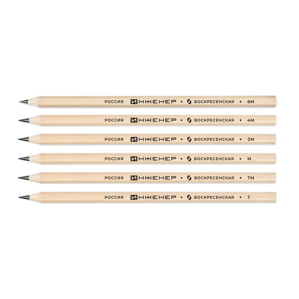 ВКФ ИНЖЕНЕР 6B-1240 Набор графитных карандашей заточенный ассорти 8 х 6 шт. 6М(6В), 4М(4В), 2М(2В), М(В), ТМ(НВ), Т(Н)