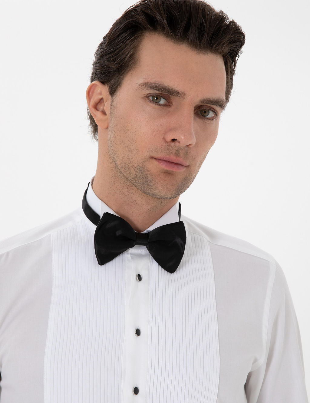 Beyaz Slim Fit Pamuk Kar___ml_ Ata Yaka Smokin G_mlek