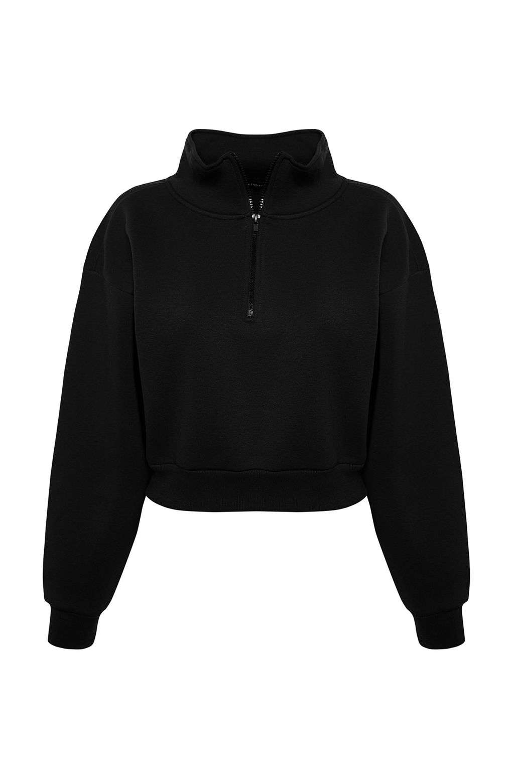 TRENDYOLMILLA Lacivert Rahat Kesim Crop Basic Fermuarl? Dik Yaka Kal?n Ici Polarl? Orme Sweatshirt TWOAW24SW00221 фото 12