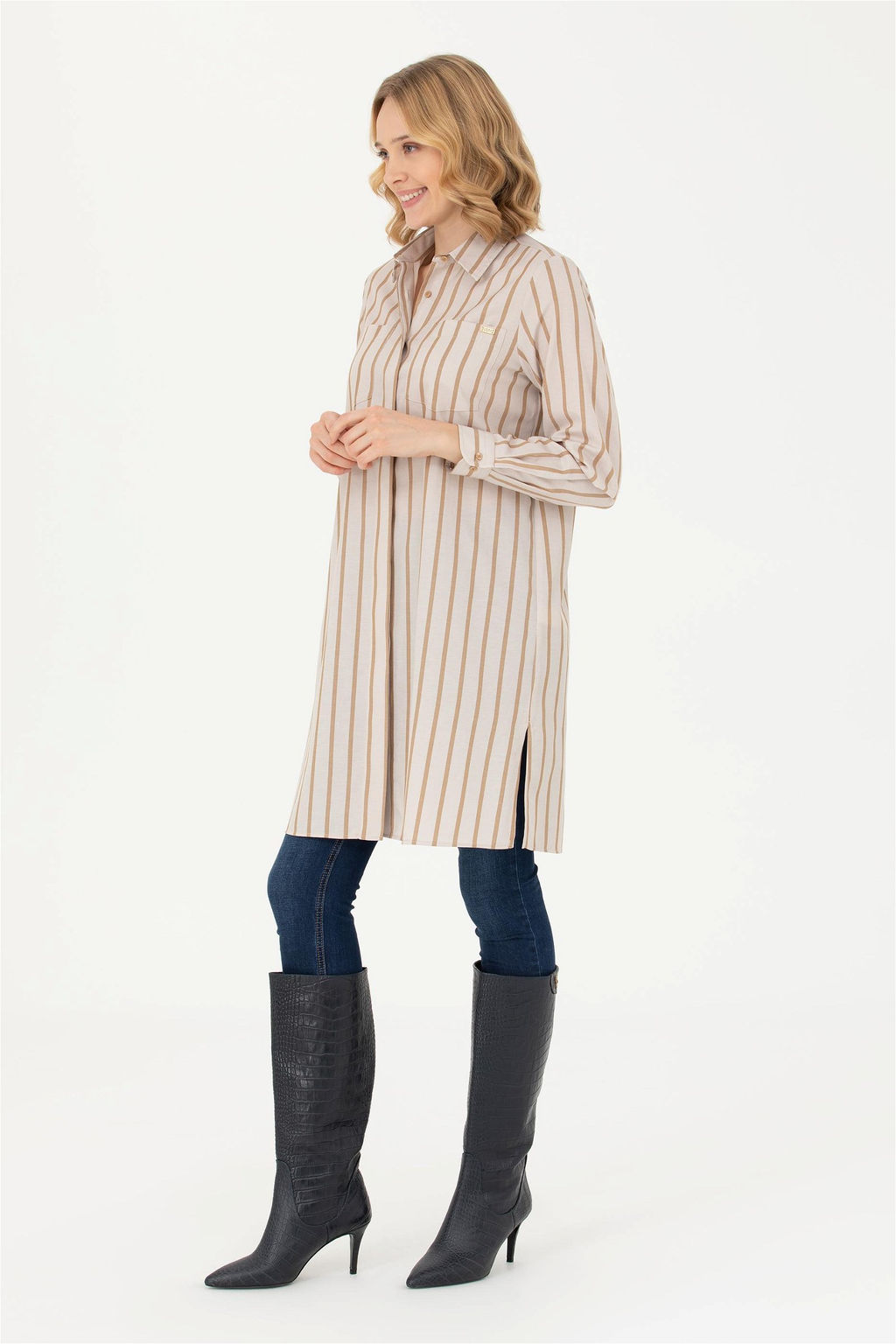 Женская рубашка песочного цвета с длинным рукавом - U.s. polo assn фото 4