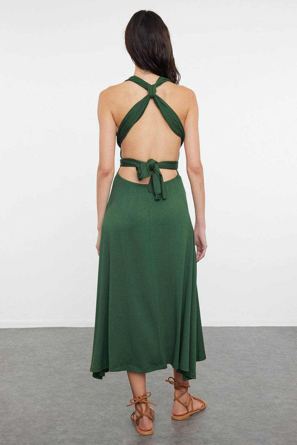 TRENDYOLMILLA Ekru Midi Orme Baglamal? Plaj Elbisesi TBESS24EL00162 фото 5