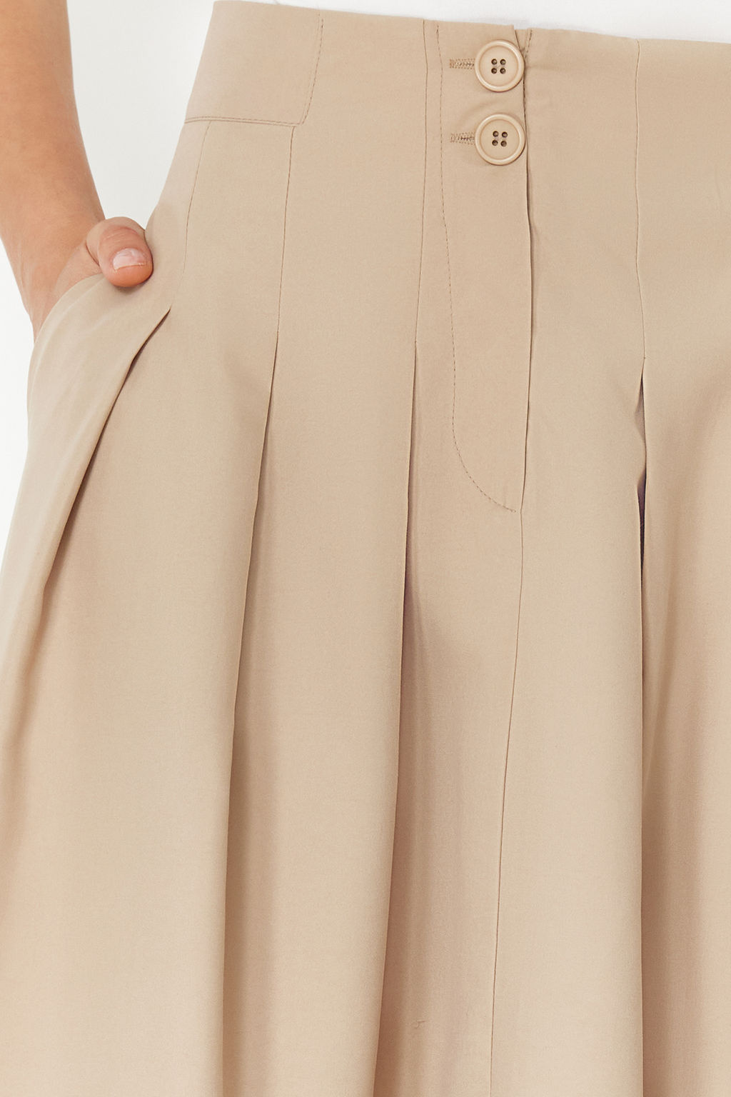 TRENDYOLMILLA Bej Pile Detayl? Onden Dugmeli Midi Boy Dokuma Etek TWOSS24ET00169  фото 5