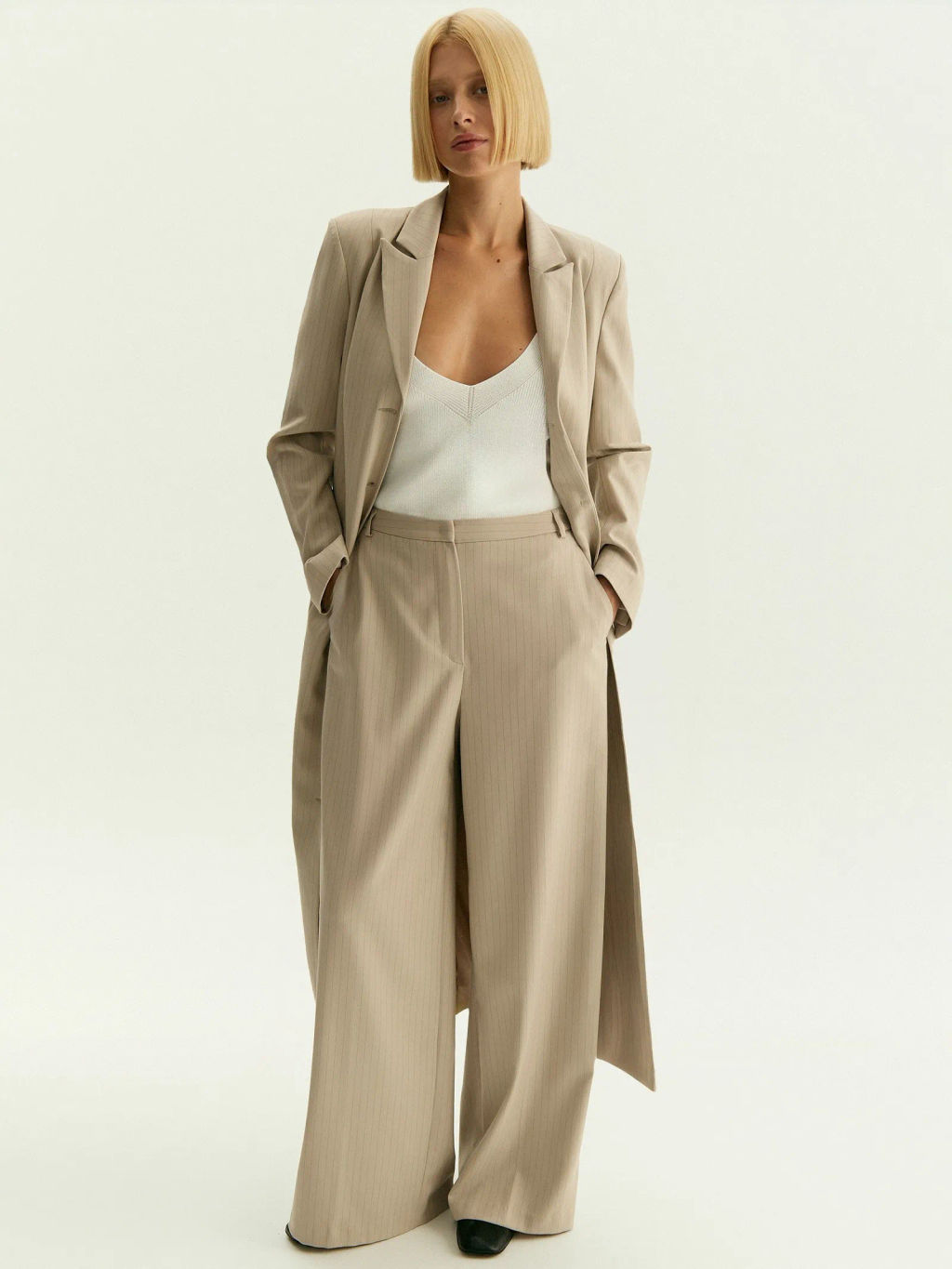 Брюки широкого кроя в полоску, D487/ginger - Emka фото 3