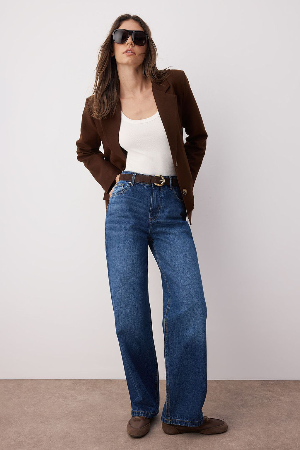 Trendyolmilla Koyu Mavi Yuksek Bel Wide Leg Jeans TWOSS25JE00276