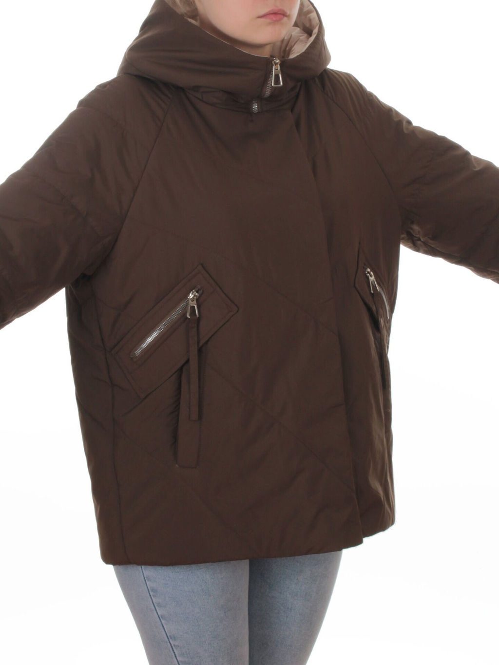 8008 BROWN Куртка демисезонная женская (100 гр. холлофайбер) - Фабричный китай фото 2