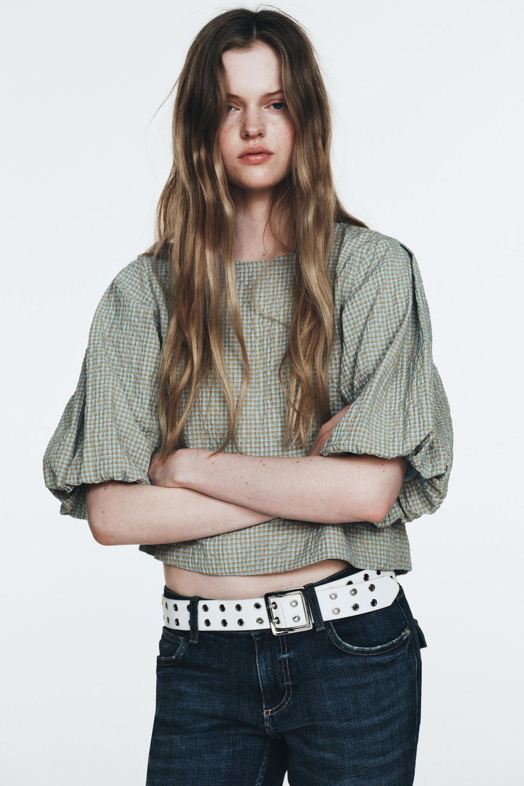 CHECK BALLOON SLEEVE TOP - Zara фото 2