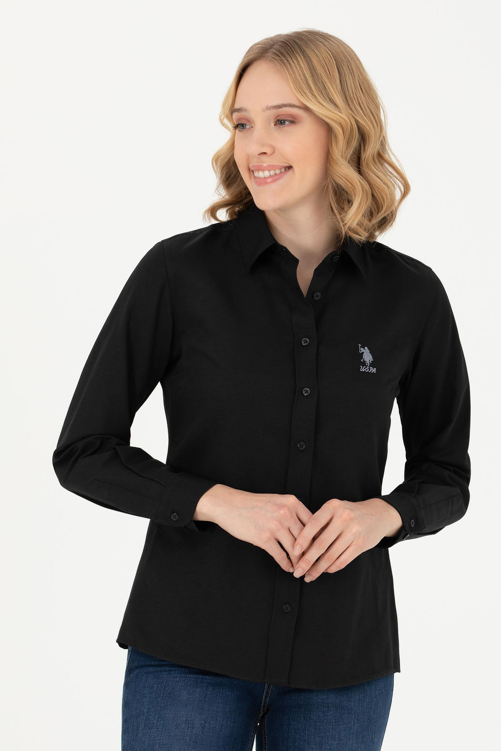 Женская черная базовая рубашка с длинным рукавом - U.s. polo assn фото 15