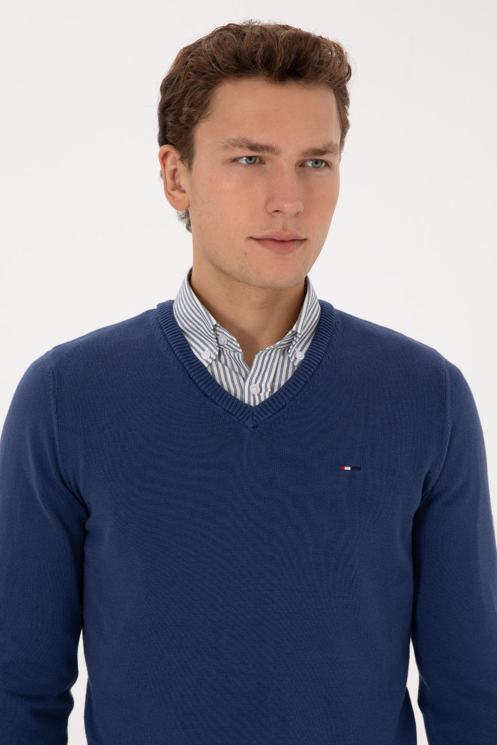 Erkek Slim Fit V Yaka _ndigo Basic Kazak - U.s. polo assn фото 2
