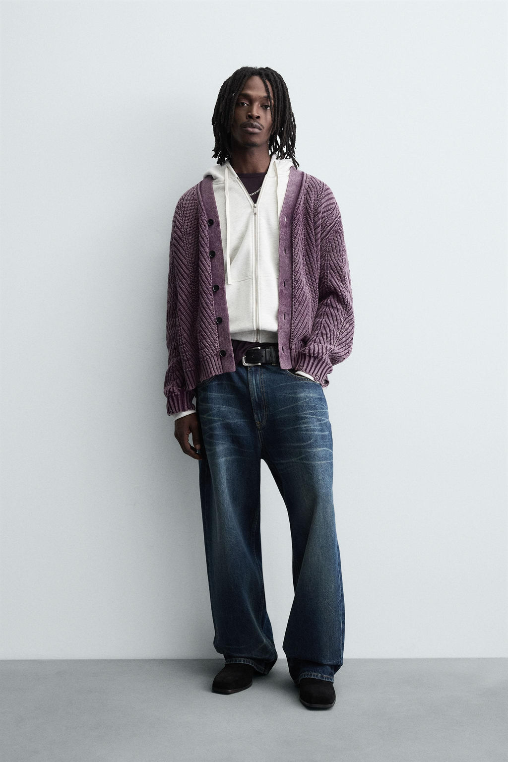 DISTRESSED EFFECT TEXTURED CARDIGAN