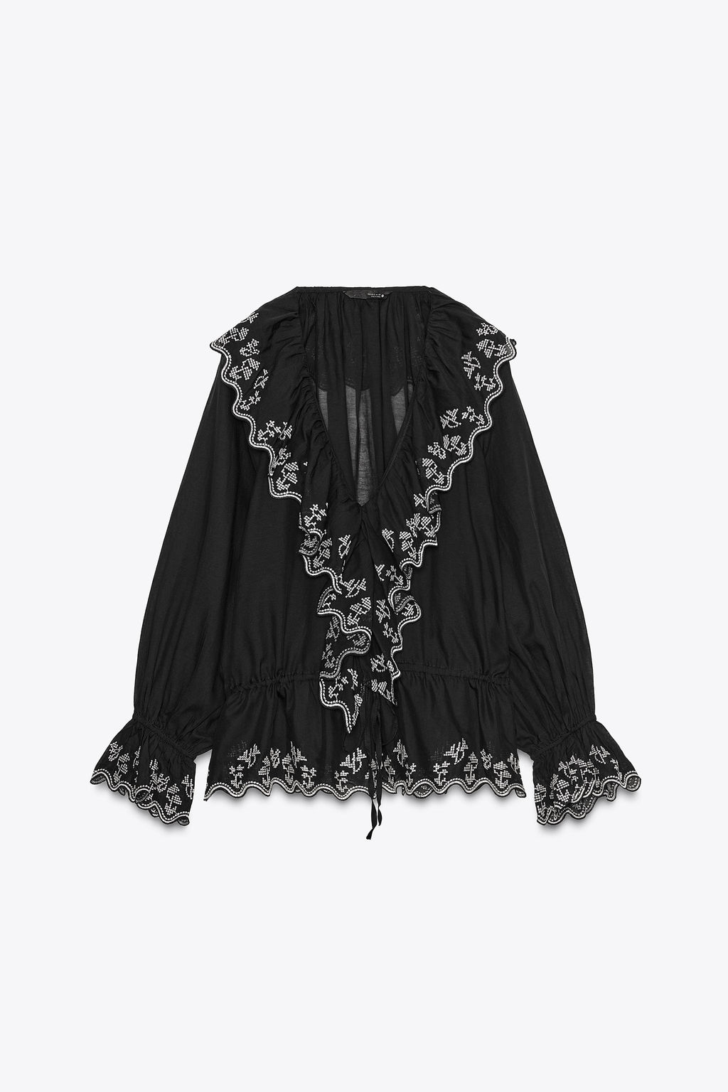 ZW COLLECTION EMBROIDERED RUFFLE BLOUSE - Zara фото 6