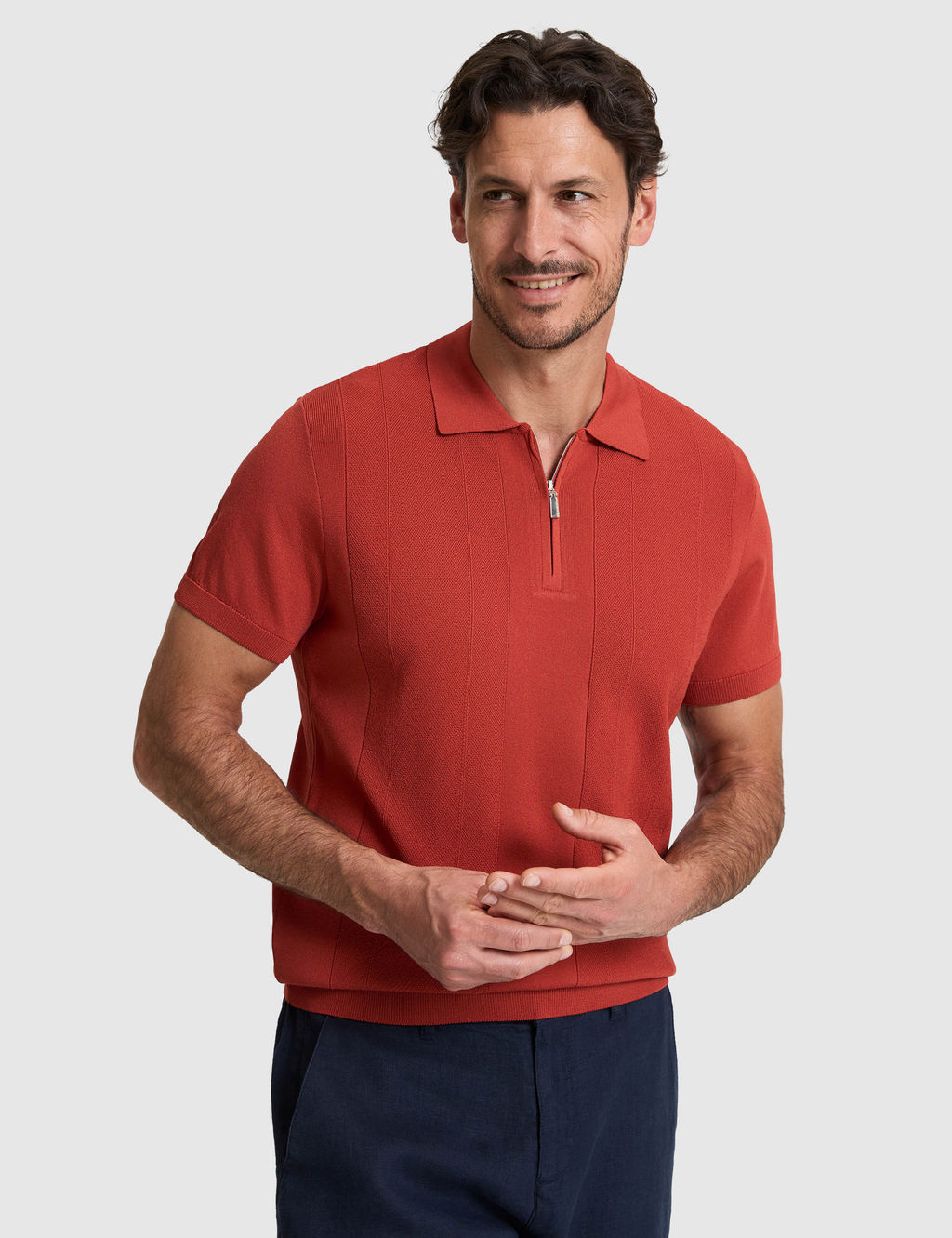 Kiremit Slim Fit Polo Yaka Fermuarl_ Triko Ti__rt