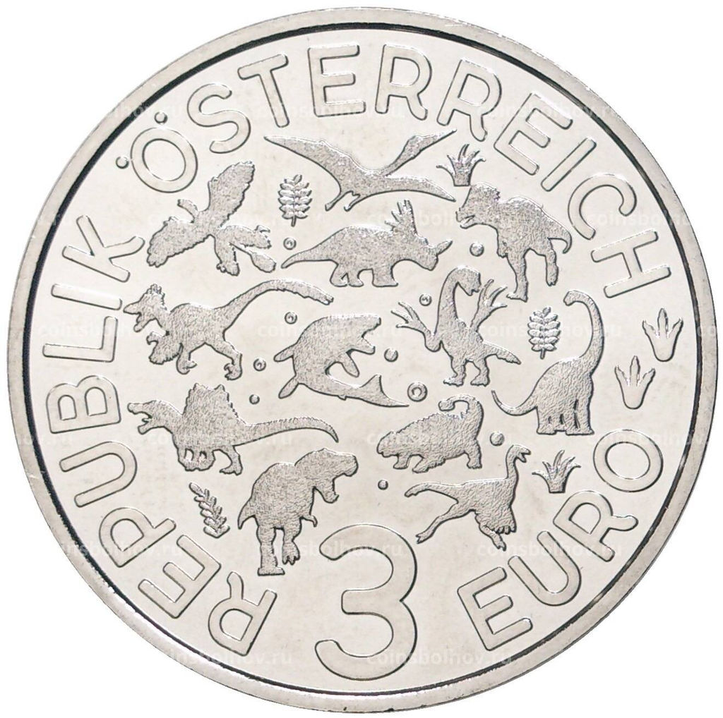 Монета 3 евро 2022 года Австрия Супер динозавры Микрораптор (Microraptor)
