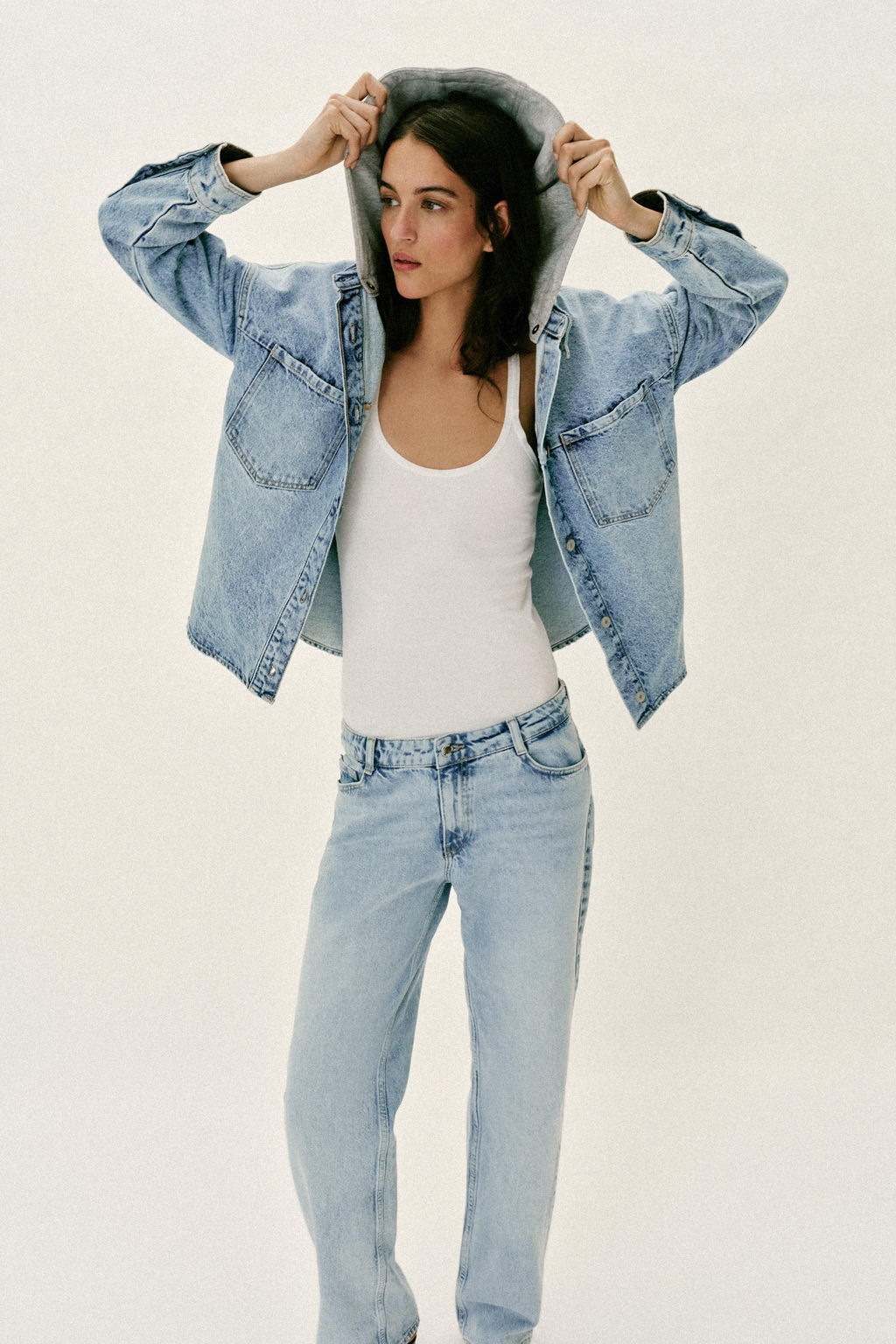 CAZADORA Z1975 DENIM OVERSIZE CAPUCHA / Azul claro - Zara фото 6