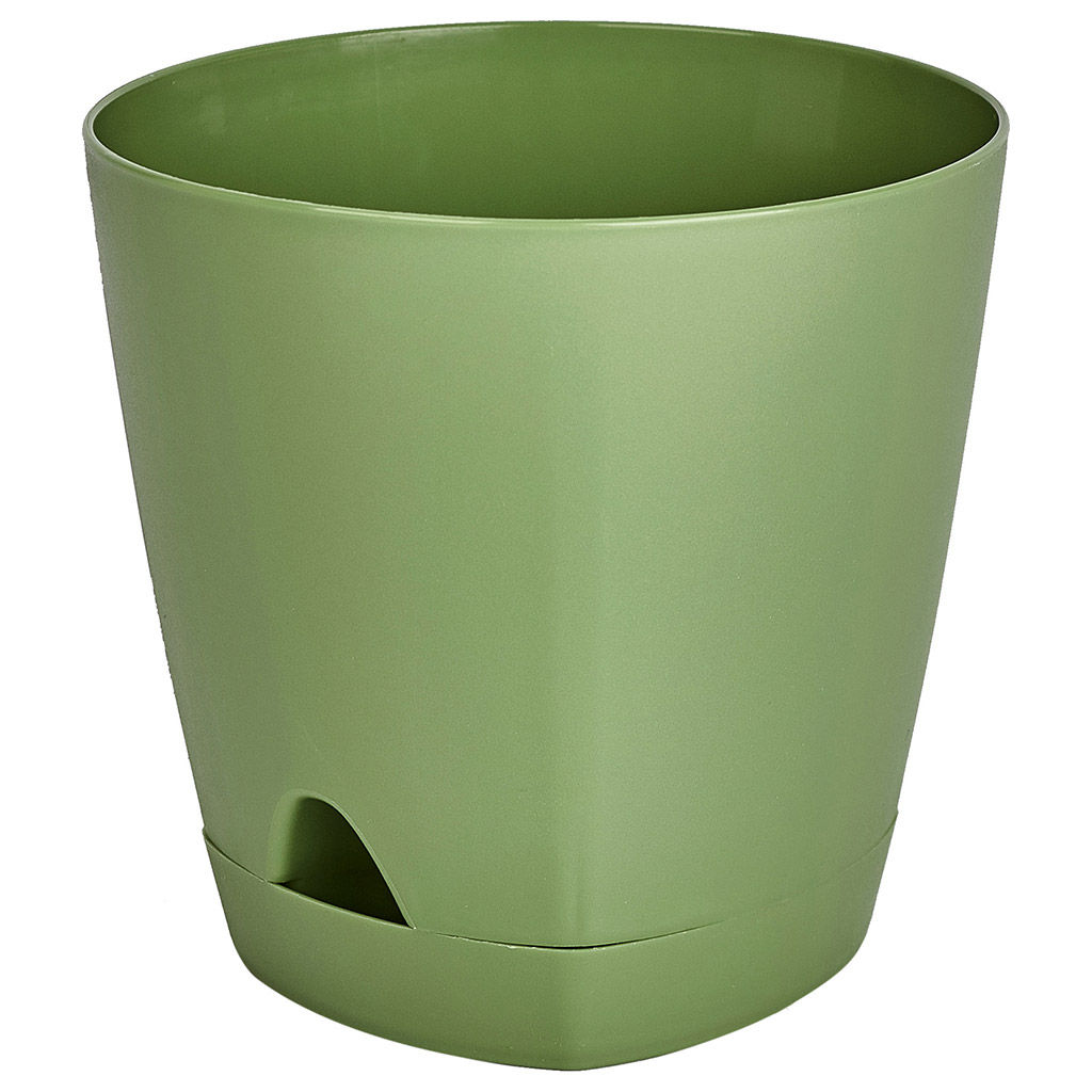 Ingreen Горшок для цветов пластмассовый Amsterdam 0,65л, д11см, h10см, с прикорневым поливом, оливковый (Россия)
