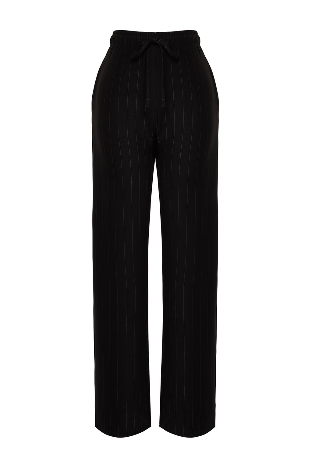 Siyah Kal?n Cizgili Straight/Duz Kesim Esnek Pantolon TWOSS24PL00072