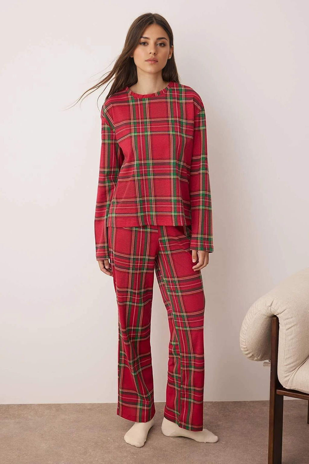 K?rm?z? Ekoseli Orme Pijama Tak?m? THMAW26PT00046