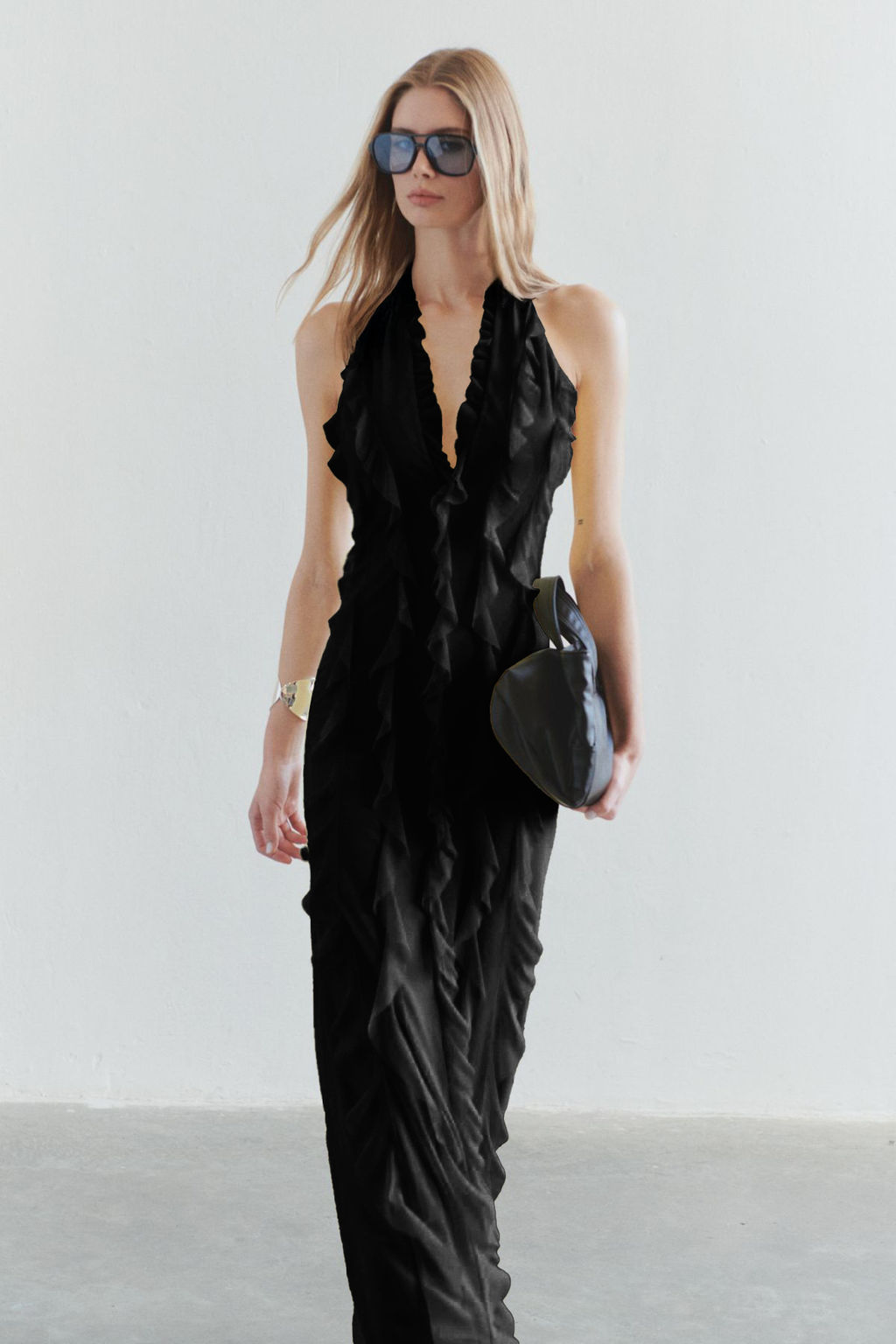 Limited Edition Siyah F?rf?rl? Astarl? Tul Abiye Gece Mezuniyet Elbisesi TPRSS25AE00063