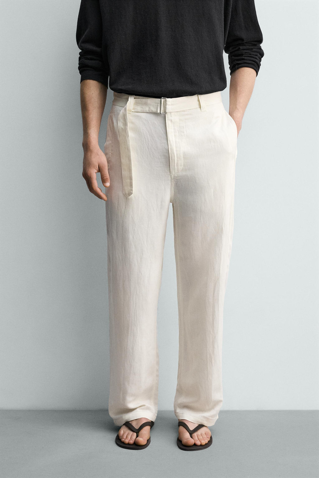 PANTAL?N RELAXED FIT VISCOSA - LINO CINTUR?N / Crudo