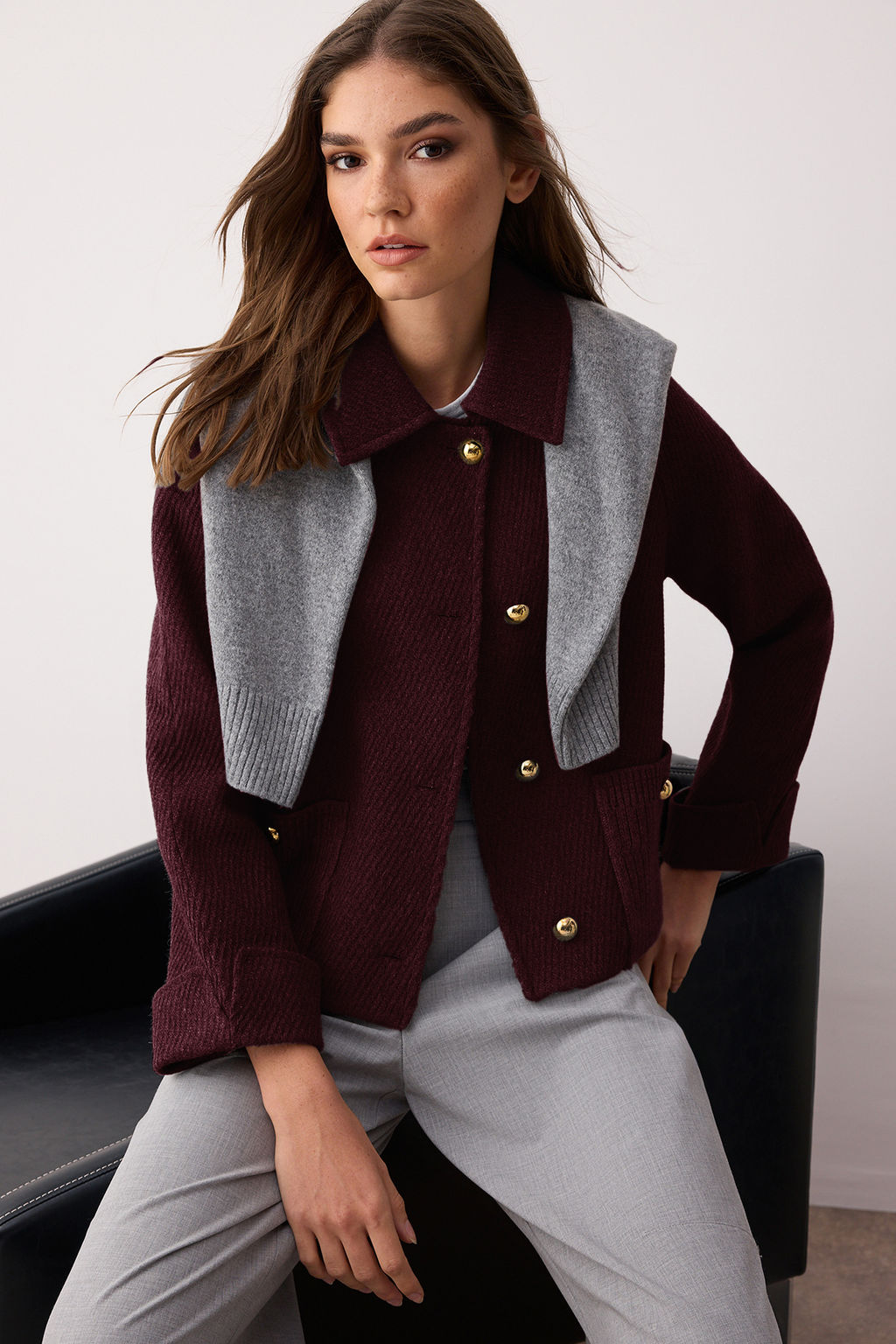 Gri Regular Kal?p Kase Triko Cep Detayl? Ince Ceket Mont TWOAW26MO00113 - Trendyolmilla фото 8