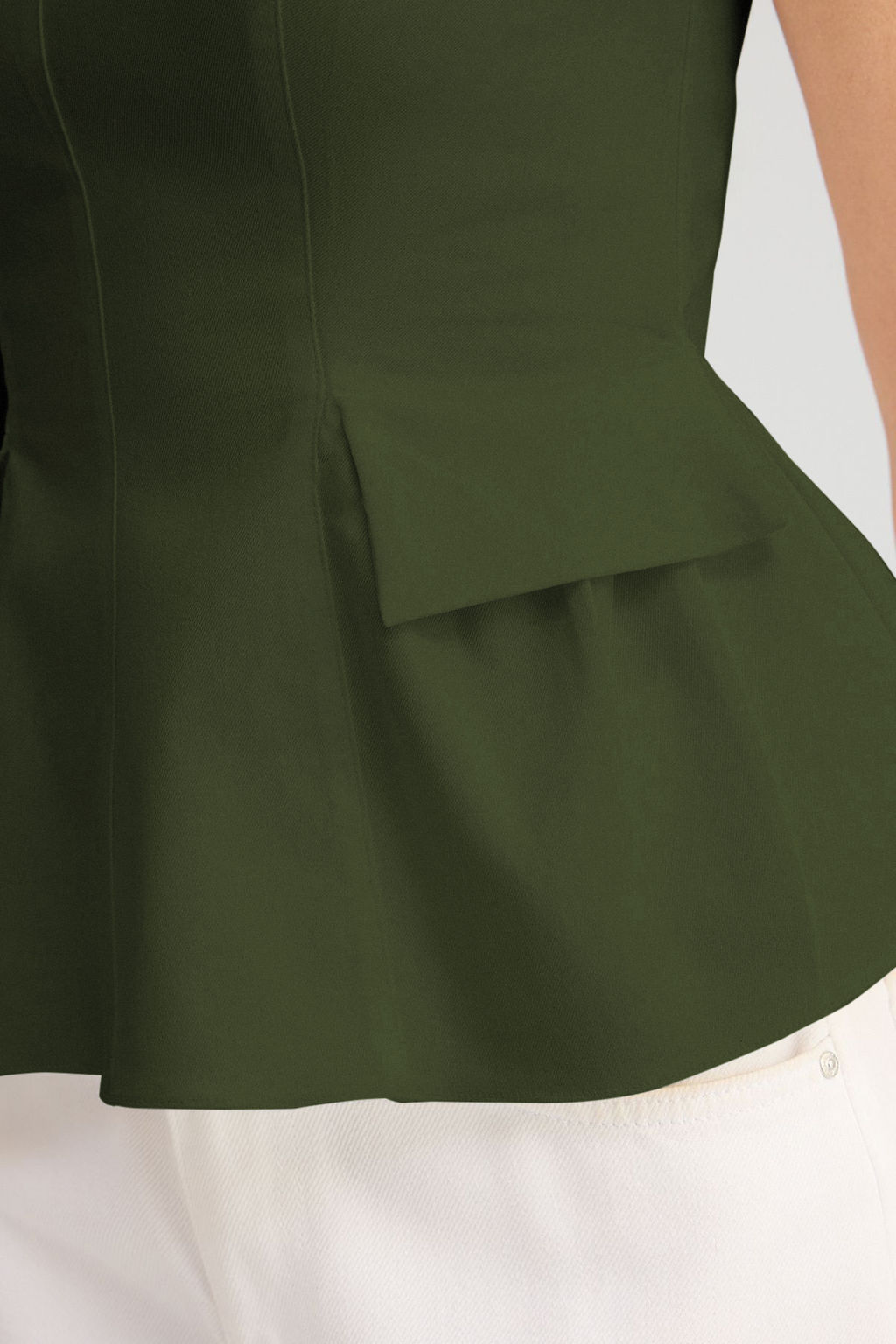 Trendyolmilla Ekru Pamuklu Gabardin Peplum Fitted Bedene Oturan Cep Detayl? Dokuma Bluz TWOSS25BZ00538  фото 13