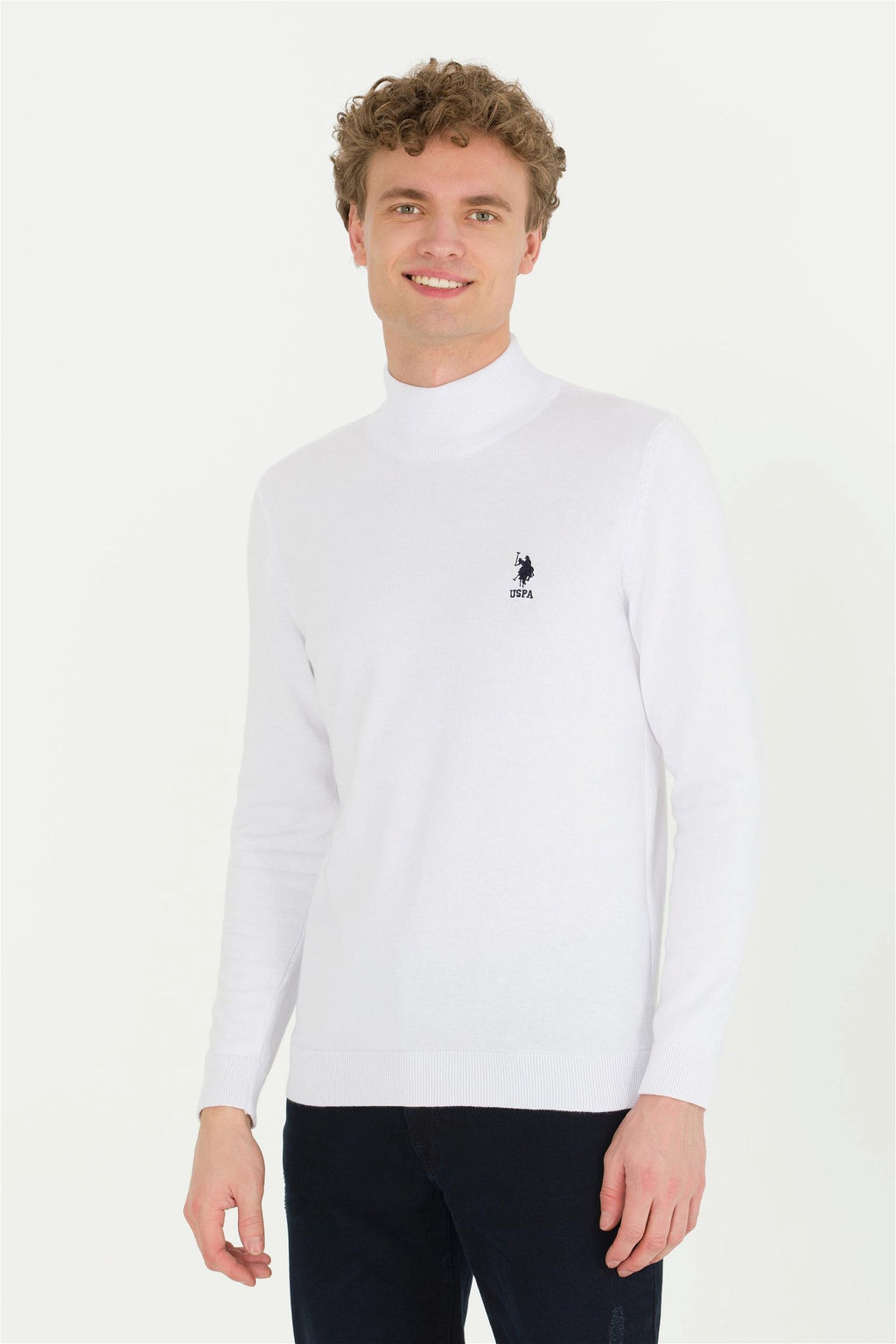 Мужская белая водолазка базового трикотажа, свитер - U.s. polo assn фото 3