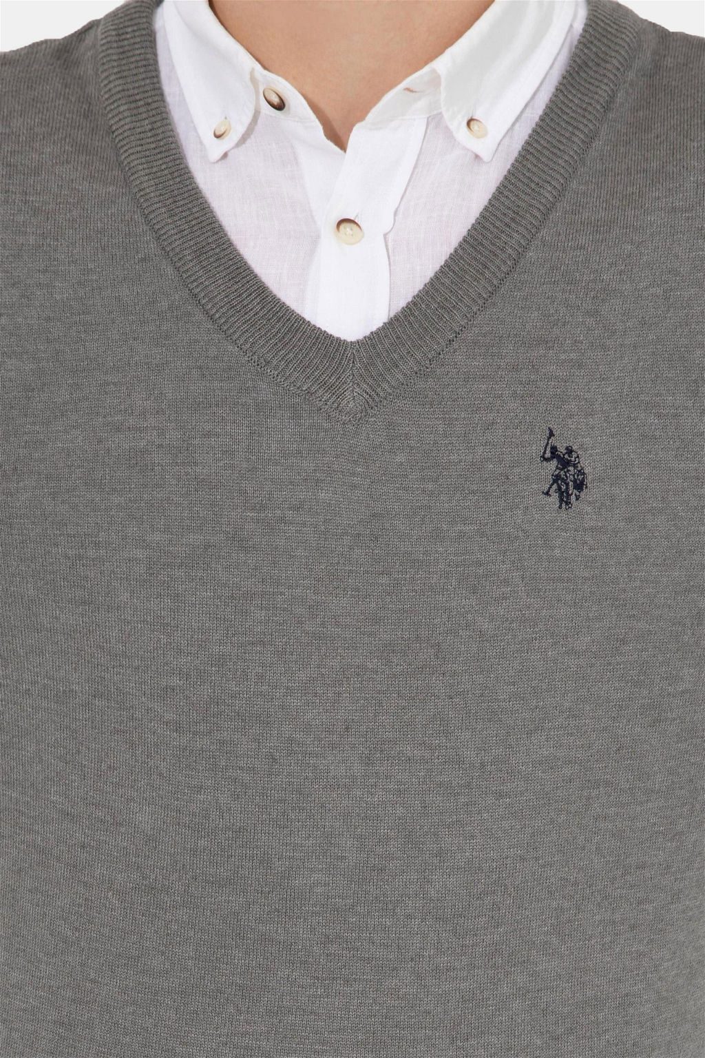 U. S. Polo Assn Мужской серый меланжевый базовый трикотажный свитер с v-образным вырезом - U.s. polo assn фото 12