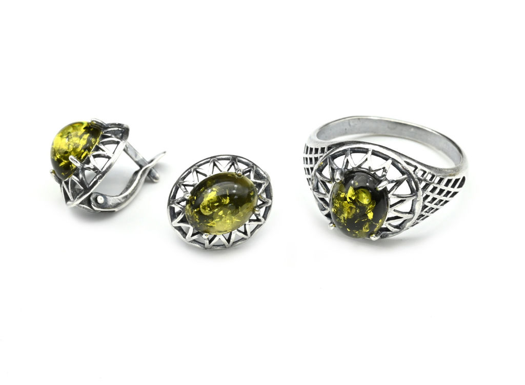 Кольцо Серьги с янтарем имитация размер 20