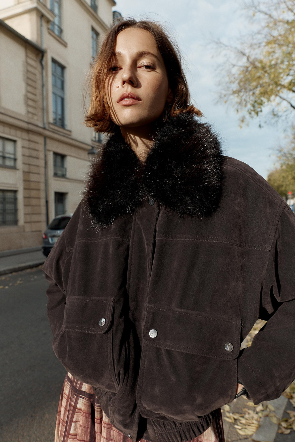 OVERSIZED BOMBER JACKET WITH FAUX FUR LAPEL - Zara фото 4