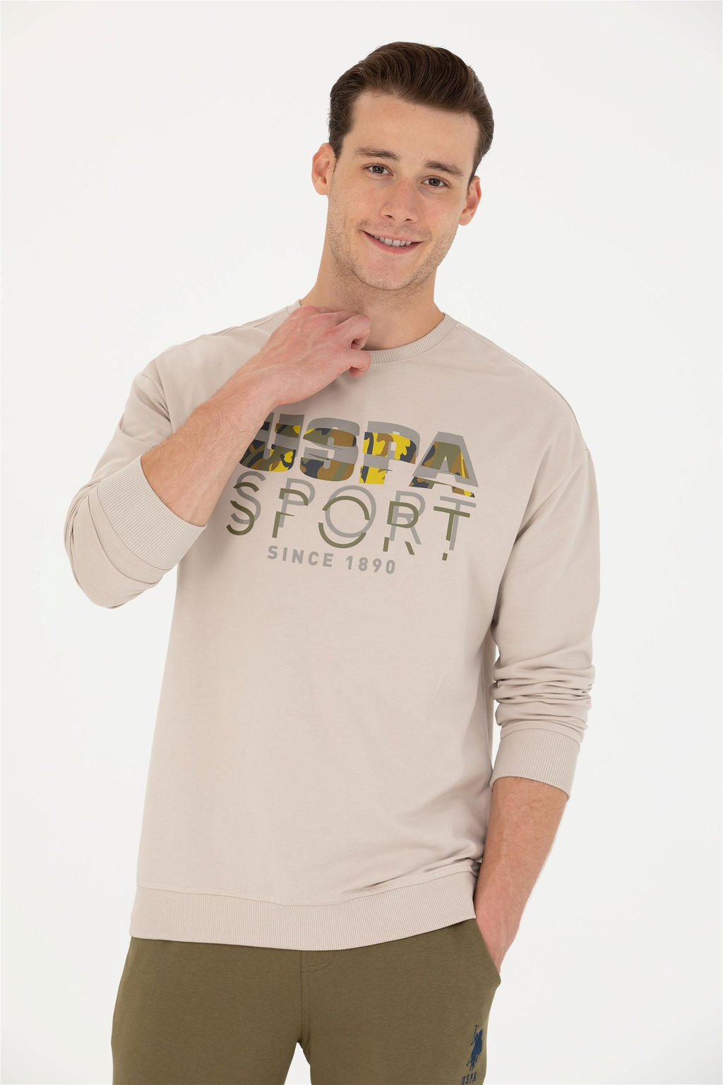 Свитшот мужской U. S. Polo Assn бежевый из хлопка - U.s. polo assn фото 9