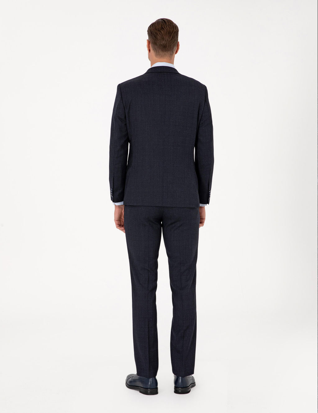 Lacivert Slim Fit Y_n Kar___ml_ Ekose Tak_m Elbise