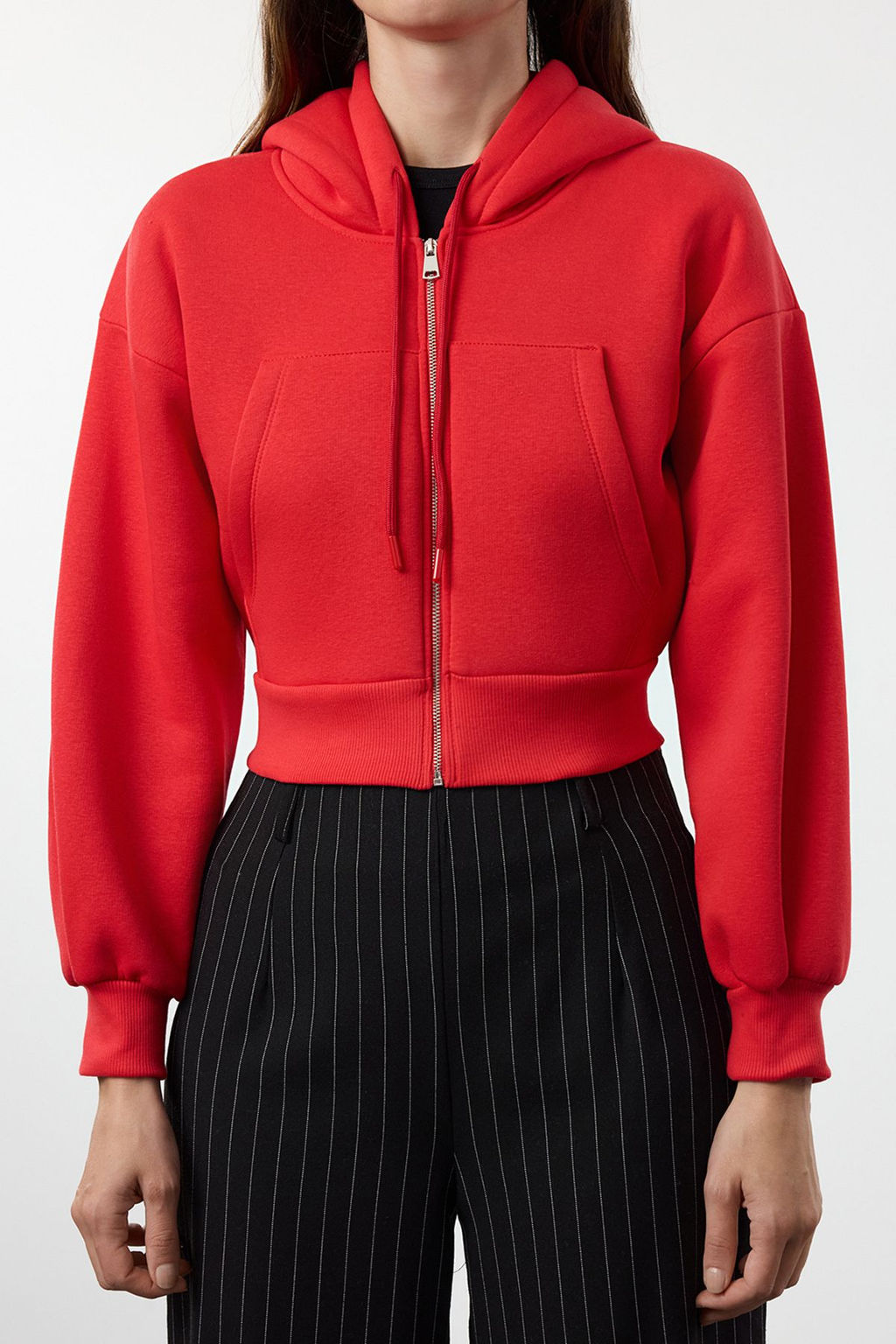 K?rm?z? Regular/Normal Kal?p Kapusonlu Kal?n ici Polarl? Orme Sweatshirt TWOAW25SW00068