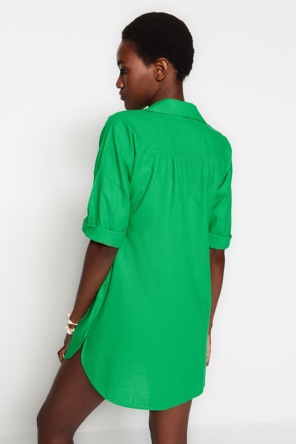 Ac?k Yesil Dokuma Plaj Mini Elbise TBESS21EL3979