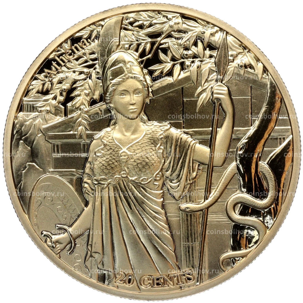 20 центов 2021 года Самоа 12 Олимпийских богов в зодиаке Афина и Овен