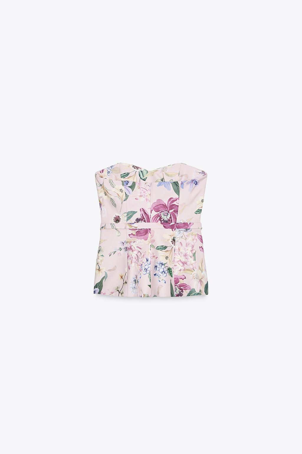 FLORAL PRINT BUSTIER TOP WITH BELT - Zara фото 4