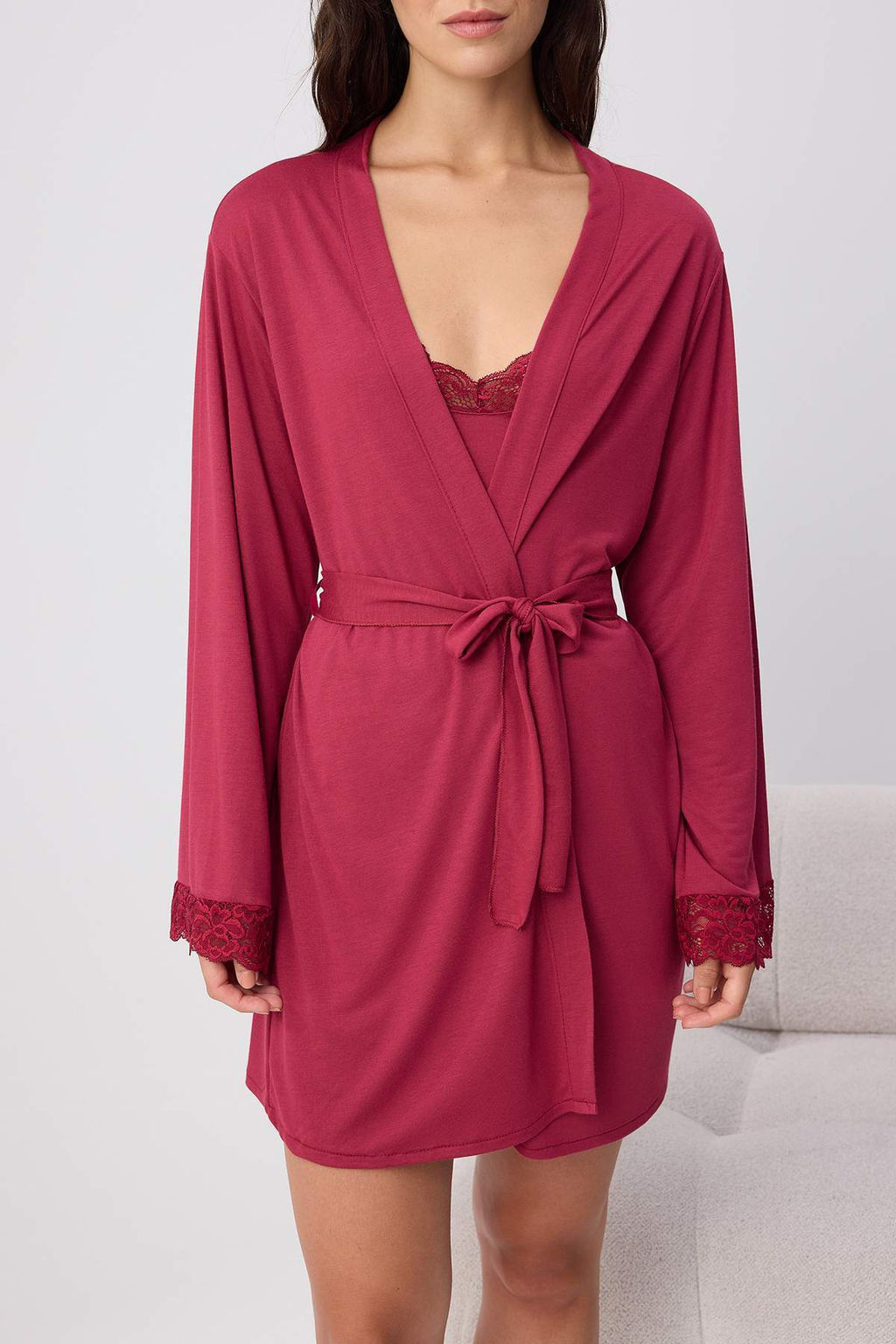 Bordo 4l_ Dantel Detayl_ Viskon _rme Pijama Tak_m_ THMAW27PT00002